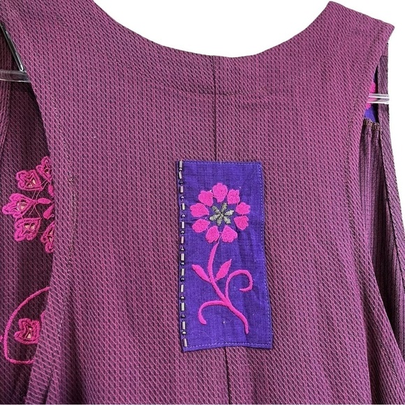 Faith by Celia Forrester Embroidered Patchwork Floral Art Dress Burgundy Size L - Picture 6 of 8